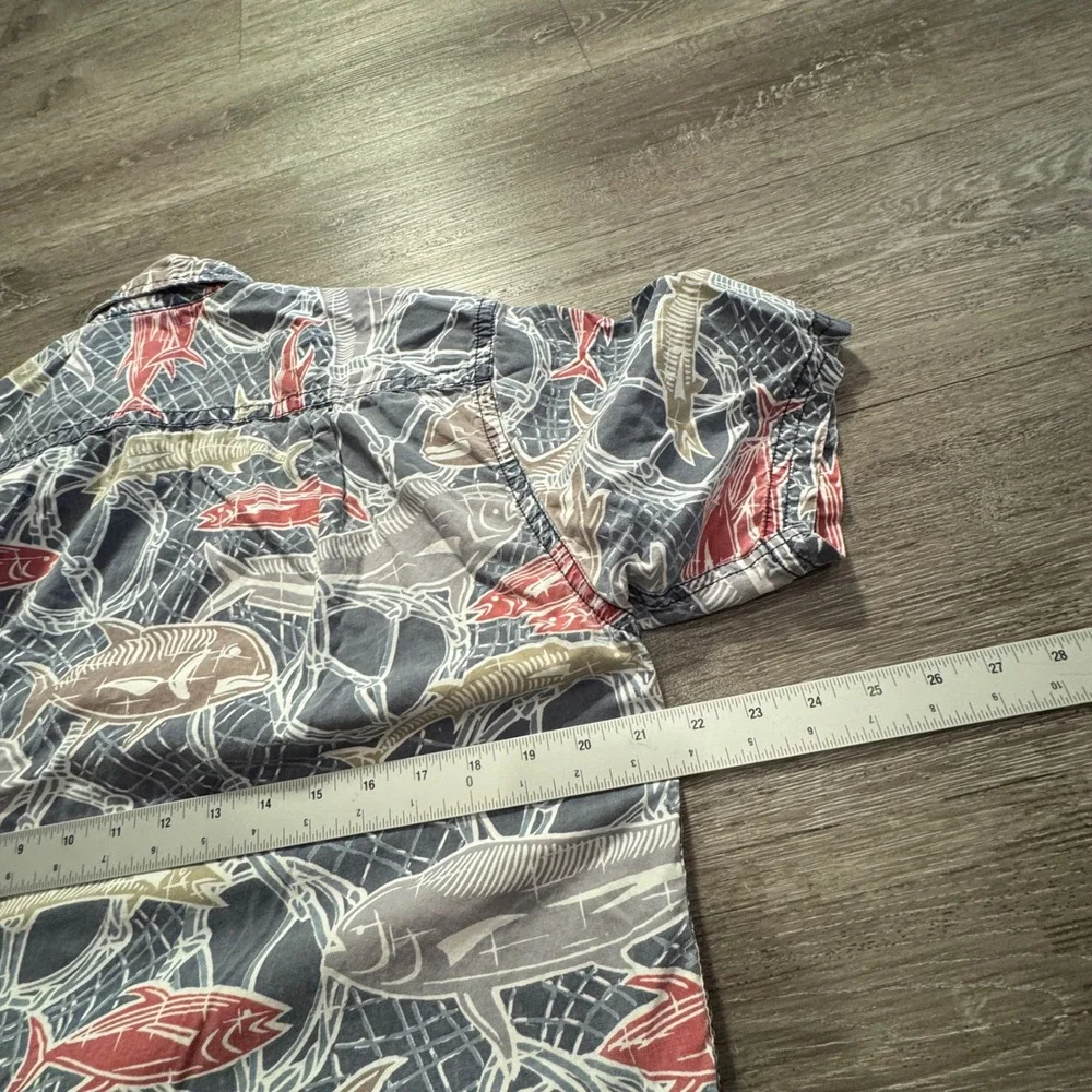 Kahala Shirt Mens M Blue Red Fish Print Cotton Vacation Hawaiian Aloha Resort